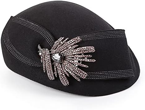 女性の帽子カクテルキャップファッションダイヤモンドベレー帽レディパーティーウールフェルトFedora帽子クローシェ帽子54-58cm