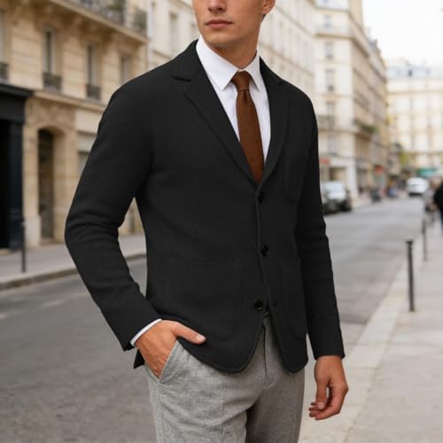 Chaqueta lana hombre cuello en v forrado con botones de punto grueso para caballero 2