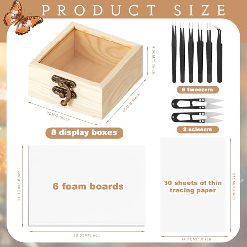 Image of Spiareal 55 Pcs Insect Specimen Tools Kit Include 3.54 x 3.54 x 1.77 in 8 Pcs Display Case Box 6 Foam Pinning Board 3 Tubes Pins 6 Tweezers Butterfly Insect Pinning Kit Entomology Collection Supplies