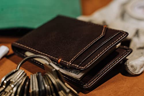 Image of House of Jack Co. Jack Men's Bifold Wallet with Money Clip, Holds 15+ Bills | Super Strong Magnetic Clip, 8 Card Holder, Full Grain Leather Front Pocket Wallet with Money Clip, Gift for Men, Brown