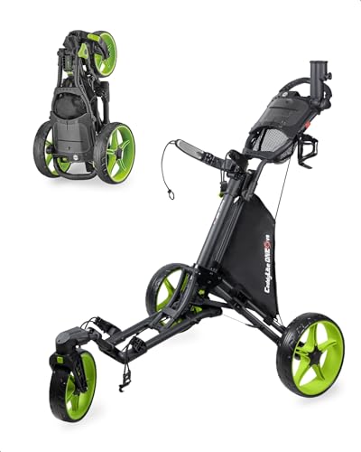 Caddytek CaddyLite One Swivel V8 Golf Push Cart - 3 Wheel Lightweight Folding Trolley with 360° Swivel Front Wheel, Cooler Basket, Umbrella and Drink Holder, Adjustable Handle