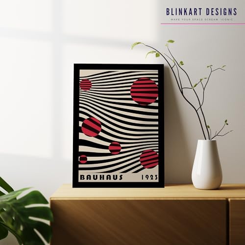 Image of BLINKART Vintage Bauhaus Retro Geometric Aesthetic Poster Gallery | Colorful Wrap Framed For Home Office Studio Living Room Modern Art Studio Decoration Abstract Shapes | (d93) | 13x10 Inch