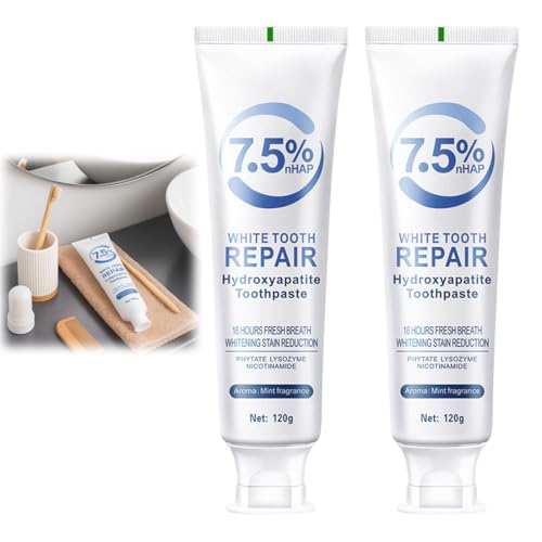 2 Pezzi Nano hydroxyapatite,7.5% Idrossiapatite Dentifricio,Idrossiapatite Toothpaste,Idrossiapatite Dentifricio Senza fluoruro, Dentifricio con idrossiapatite
