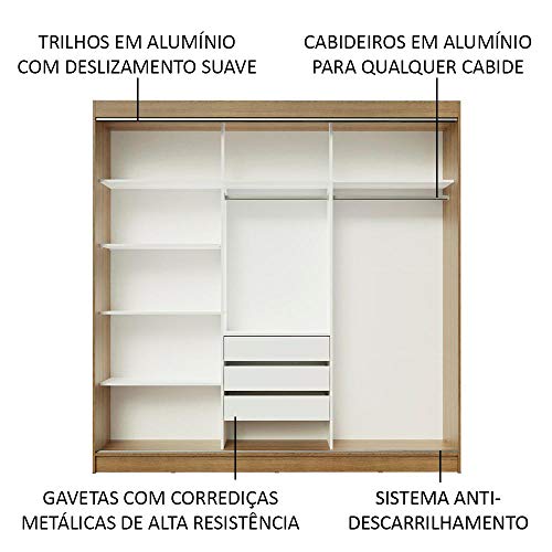 Guarda-Roupa Casal Madesa Kansas 3 Portas de Correr com Espelho 3 Gavetas - Rustic