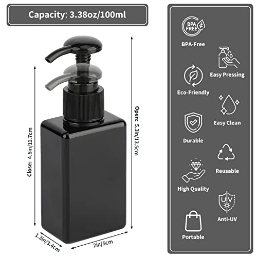 Image of Segbeauty Black Square Plastic Shower Dispenser, 4 Pack 100ml Empty Hand Soap Bottles with Label, Refillable Pump Bottle, Portable Lotion Dispenser, Liquid Container for Travel