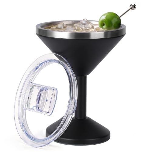 Daximo 12 oz Double-Wall Vacuum Insulated Martini Tumbler – Stainless Steel Martini Glasses with Lid and Non-slip Base – Elegant Large Martini Cups for Perfectly Chilled Drinks，Black by Daximo - Used condition - US$14.70
