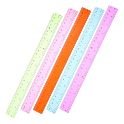 WOONEKY 5個 カラー直線定規 軽量コンパクト 小学生向け 教室用品 プラスチック製 測定用シンプル物差し