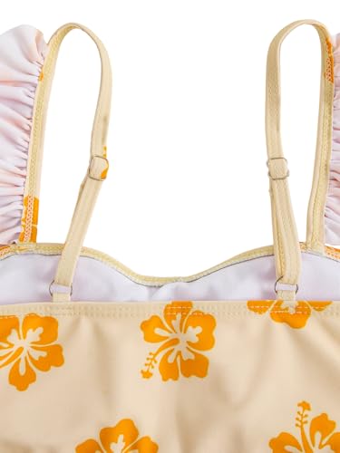 Image of RoseSeek Girl's 2 Piece Cherry Print Swimwear Ruffle Trim Ruched Bathing Suits Cute Swimsuits