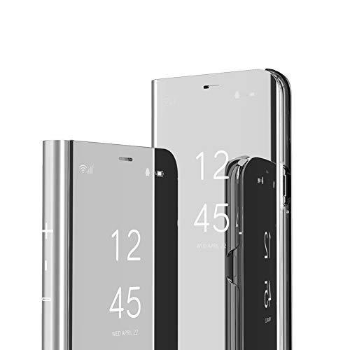Case for Samsung Galaxy S24 Ultra Luxury Bookstyle Clear View Window Electroplate Makeup Kickstand Scratchproof Full Body Protective Flip Slim Cover for Galaxy S24 Ultra PU Mirror Blue MX