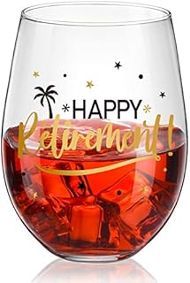 Happy Retirement Stemless Wine Glass, Black and Gold Happy Retirement Crystal Cup Wine Glass Present for Women Man Friend Retirement Party Decorations Favor, 17 oz Stemless