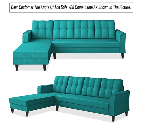 Image of Adorn India Maddox Tufted L Shape 6 Seater Sofa Set LHS (Aqua Blue) (3 Year Warranty)