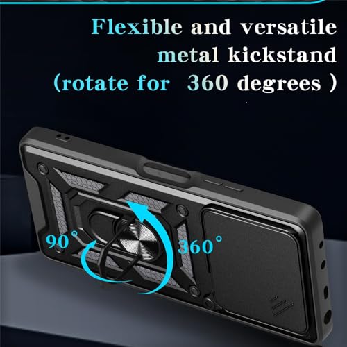 Image of Casodon Heavy Duty Back Case Cover for Oppo A5 Pro 5G, Shockproof Oppo A5 Pro Back Cover, Ring Case with Kickstand and Camera Protection Shutter - Black