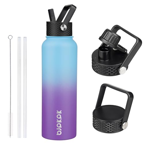 Image of BJPKPK Insulated Water Bottles with Straw Lid, 40oz Stainless Steel Water Bottles with 3 Lids, BPA Free Leakproof Thermo, Tumblers, Cups for Sports, Gym- Ocean Dream