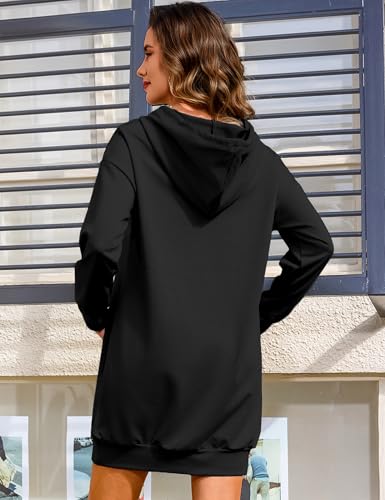 Image of Quenteen Women Hoodies Dress Hooded Sweatshirts Dress Casual Long Sleeve Tunic Dress Oversized Sweatshirts with Pocket