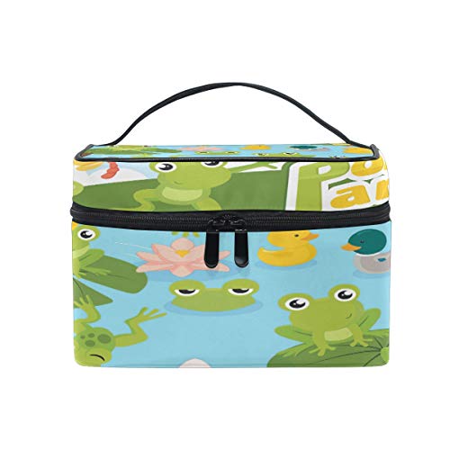 Preisvergleich Produktbild Kosmetiktasche mit vielen Fröschen zum Aufhängen, Kulturbeutel, Lotusgrün