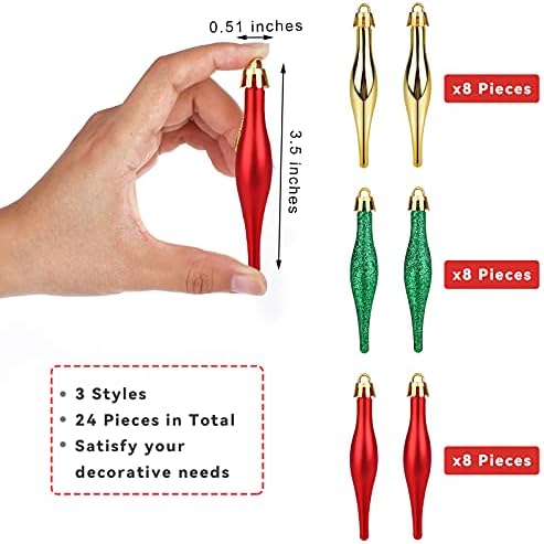 Fovths 24 Pieces Christmas Droplet Baubles Shatterproof Christmas Tree Baubles Mini Christmas Hanging Baubles for Holiday Wedding Party Decoration (Gold, Red, Green)