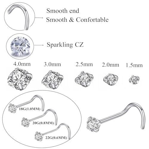 Blessmylove 6Pcs 20G 2.5Mm Clear Cz 316L Surgical Steel Silver Screw Nose Rings Studs Nose Nostrial Piercing Body Jewerly Screw Nose Rings For Women 20 Gauge 2.5Mm Cubic Zirconia Stainless Steel Nose Rings thumb #4