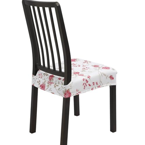 Image of SearchI Stretch Dining Chair Seat Covers Set of 6, Soft Removable Washable Seat Covers for Dining Chairs, Dining Room Seat Cover Protector (Rear-Covered, Pink Flower)