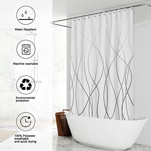 Punkray Ombre Grey Shower Curtain For Bathroom With Hooks Shower Curtain Set Stripe Bath Curtains Decorative White Shower Curtains Water Repellent Washable, 72X72 #TOP2
