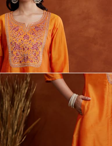 Image of Amazon Brand - Myx Women's Kurta Pant Set with Embroidered Organza Dupatta | A-line fit (Available in Plus Sizes)