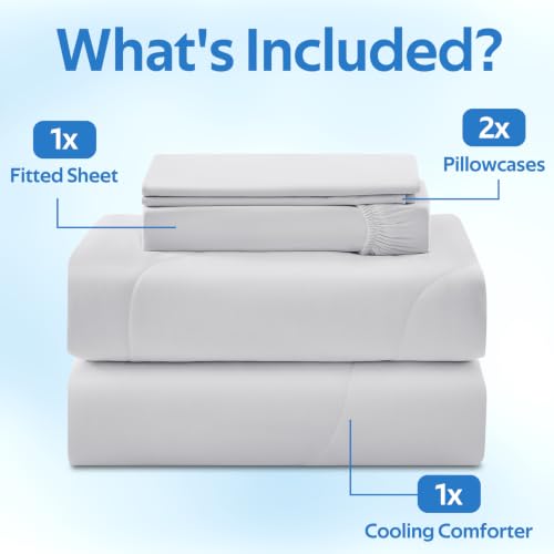 Image of Cooling Comforter King Size Set 4 Pieces, Summer Blanket with Dual-Sided Cool Tech, Deep Pocket Fitted Sheet Fits Up to 18 inch, Q-Max>0.55 Thin Comforter for Hot Sleepers, with 2 Pillowcases, Grey