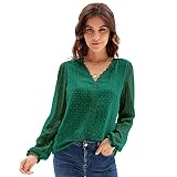 Damen Elegant Bluse V-Ausschnitt Tunika Basic Spitze Lose Bluse Sheer Back Tops CL66S21-5_M