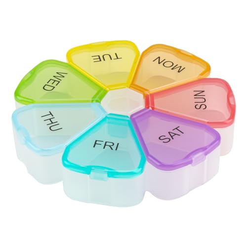 Organizzatore Portapillole Rotondo di Alta Qualità,7 Scomparti Ampi, Scomparti Grandi e Facili,Design Unico a Molla, Ideale per Compresse, Vitamine, Senza BPA (Multicolore)