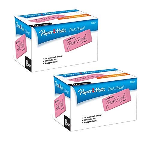 Paper Mate Pink Pearl Erasers, Large, 12 Count Pack of 2
