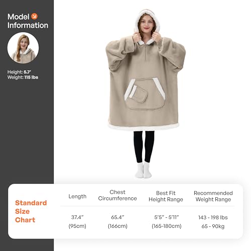 Image of Giggling Getup Wearable Blanket Hoodie for Women Men Gifts for Women Mom Wife Sherpa Fleece Hooded Blanket Sweatshirt Warm Cozy Sherpa Wearable Throw with Pocket & Sleeves for Adult Standard Latte