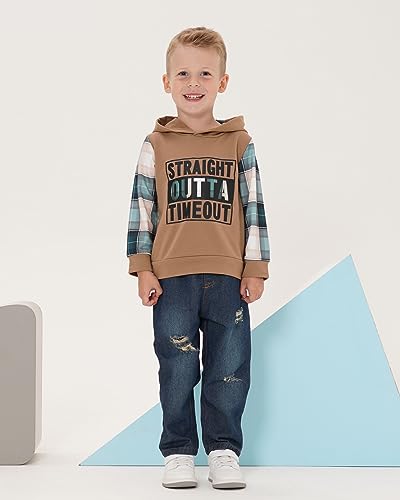 Image of Toddler Boy Clothes Baby Boy Outfit Letter Prints Hoodies Top Ripped Jeans Cute Boys Clothing Set Fall Winter