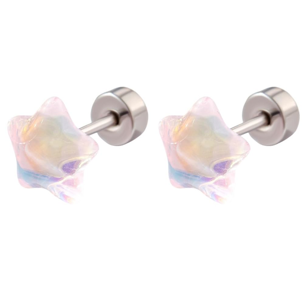 Dazzle Star Cartilage Tragus Helix Stud Earrings for Women Stainless Steel Lucky Stars Screw Flat Back Tiny Studs Earring Resin Sleeper Dainty Jewelry Birthday 20G