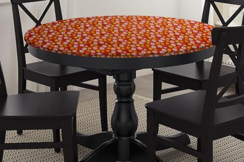 Image of The Furnishing Tree Round Elastic Fitted Dining Table Cover WxL 40x40 Inches Mini Floral Pattern Orage
