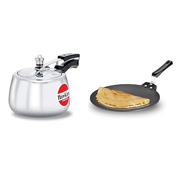 Hawkins Contura Aluminium Pressure Cooker, 3 Litre, Silver (HC30) & Hawkins aluminium Futura Nonstick Dosa Tava, Diameter 28 cm, Thickness 4.88 mm (Black) NDT28