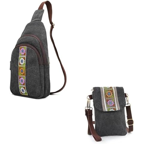 SILKAREA Embroidered Canvas Small Crossbody bags Sling Backpack Purse for Women Travel Chest Bag Crossbody Backpack Shoulder Bag Cover