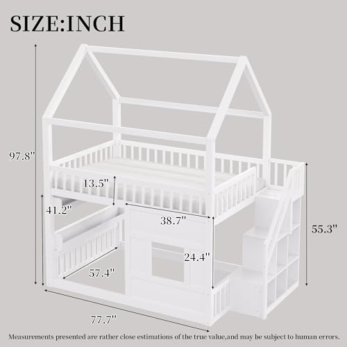 Image of Bellemave Bunk beds Full Over Full with Storage Stairs,Two Placement Methods,House bunk Bed, White