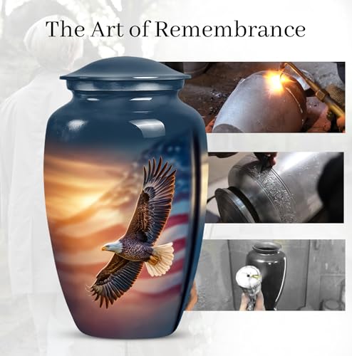 Image of Eagle American Flag Urns for Human Ashes Adult-Funeral Blue Urn for man