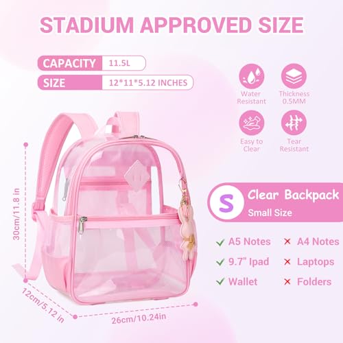 Image of MUSEVOS Clear Backpack for Stadium Events Approved 12x6x12, Thick TPU Mini Clear Bag with Front Pocket for Concert Sport Events Work Travel, Pure Pink