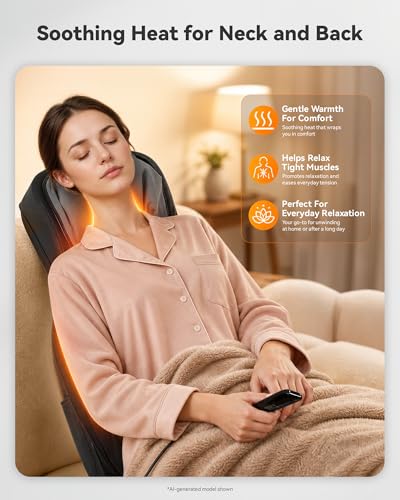 Image of Snailax Shiatsu Neck and Back Massager with Heat, Adjustable-Height Neck Massager Rollers Massage Chiar Pad with Vibration, Chair Seat Massager for Home, Office, Gifts for Men, Women