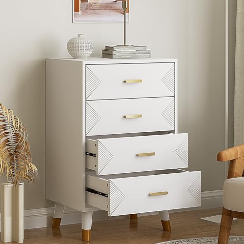 Bigbiglife Dresser for Bedroom, 4 Drawer Chest of Drawers, 36 Inch Tall White Dresser with Metal Handle and Wood Legs, Modern Storage Organizer Nightstand for Bedroom Living Room Hallway