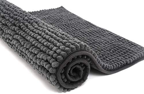 Pincy Chenille Non-slip Bath Mat - 40 x 60 cm Shaggy Microfiber Bathroom Mat - Fast Water Absorbent, Machine-washable Durable Floor Rug, Perfect for Tub, Bathroom, Room (Black)