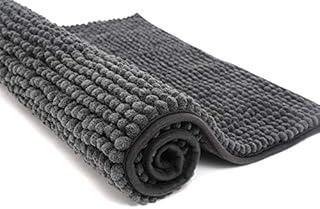Pincy Chenille Non-slip Bath Mat - 40 x 60 cm Shaggy Microfiber Bathroom Mat - Fast Water Absorbent, Machine-washable Durable Floor Rug, Perfect for Tub, Bathroom, Room (Black)