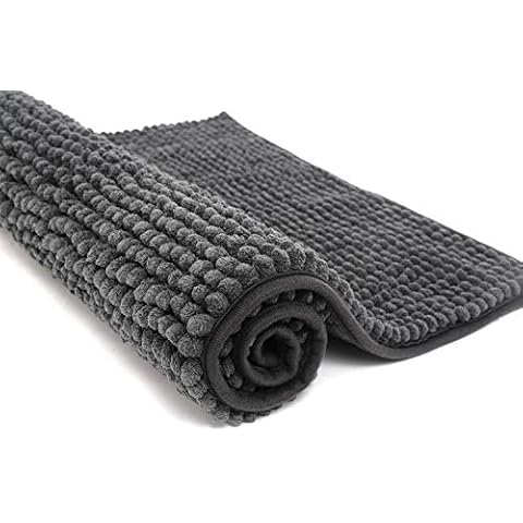 Pincy Chenille Non-slip Bath Mat - 40 x 60 cm Shaggy Microfiber Bathroom Mat - Fast Water Absorbent, Machine-washable Durable Floor Rug, Perfect for Tub, Bathroom, Room (Grey) Cover