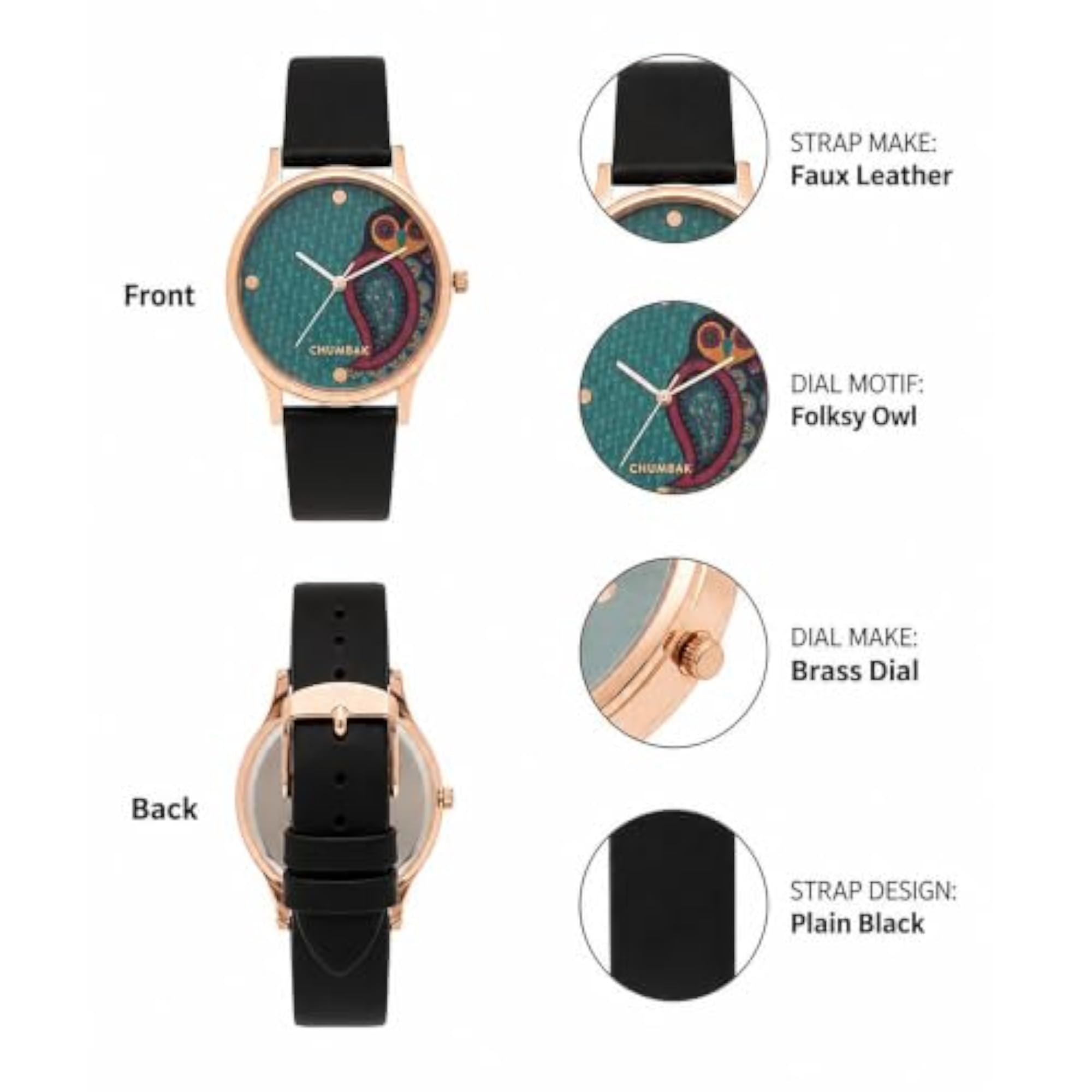 Women's Round Dial Analog Watch, Folksy Owl Collection