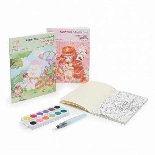 Image of Crackles for Beginner Watercolor Book - Painting Set | Painting Set - DIY Coloring Note-Book with Watercolor Princess & Rabbit Designs - (Pack of 2)