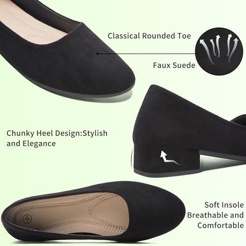 AISFAES Women Pumps Low Chunky Rounded Toe Heels Healed Dress Pumps Elegant Wedges Working Shoes3