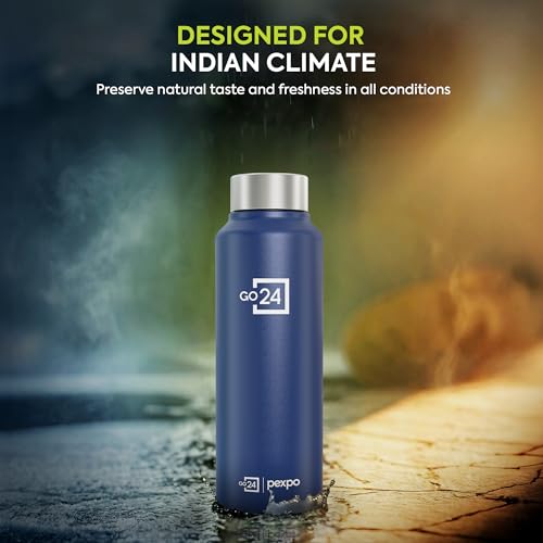 Image of Chromo ISI Certified Stainless Steel Sports /Fridge Water Bottle 750ml, Denim Blue Pack of 2 | Eco Friendly | BPA Free | Water Bottle for Office, Gym, School, Yoga, Trekking, Men, Women