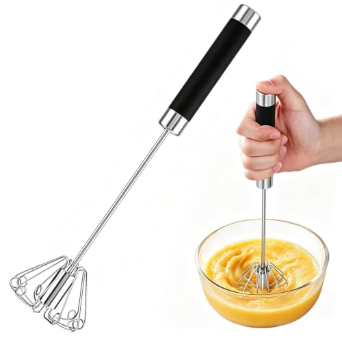 Egg Whisk, Stainless Steel Semi-Automatic Egg Whisk Blender, Hand Push Spring Action Whisk Blender,Press Easy Rotating Rebound Mixer Stirrer, Kitchen Utensil for Blending, Baking, Mixing & Whipping