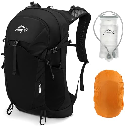 IX INOXTO Mochila de hidratación de senderismo con bolsa de agua de 3 l para mujeres y hombres, mochila de agua de 25 L para senderismo, ciclismo, correr, escalada, camping (8108 negro)