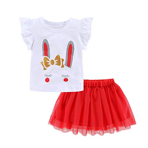 Image of Mud Kingdom Infant Toddler Girls Tulle Skirts Set Outfit T-Shirts Cute Print Casual Summer
