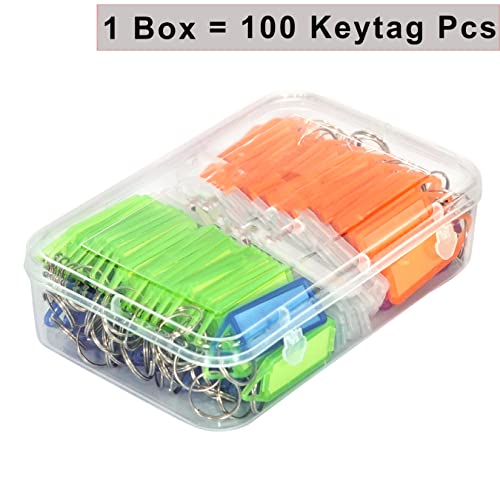 Image of SNDIA 100 Pcs Keyring & Keychain with Name Tag Labels, Multicolor | Plastic, Two Side Id Label, Split Ring, For Office, Home Key